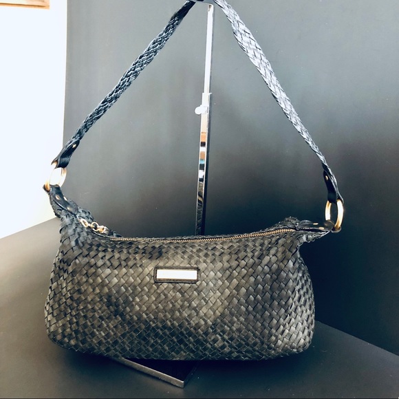 Elliott Lucca Handbags - Elliott Lucca Leather Woven Satchel in black